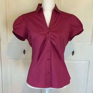 Fuchsia Rouched Button Down Top